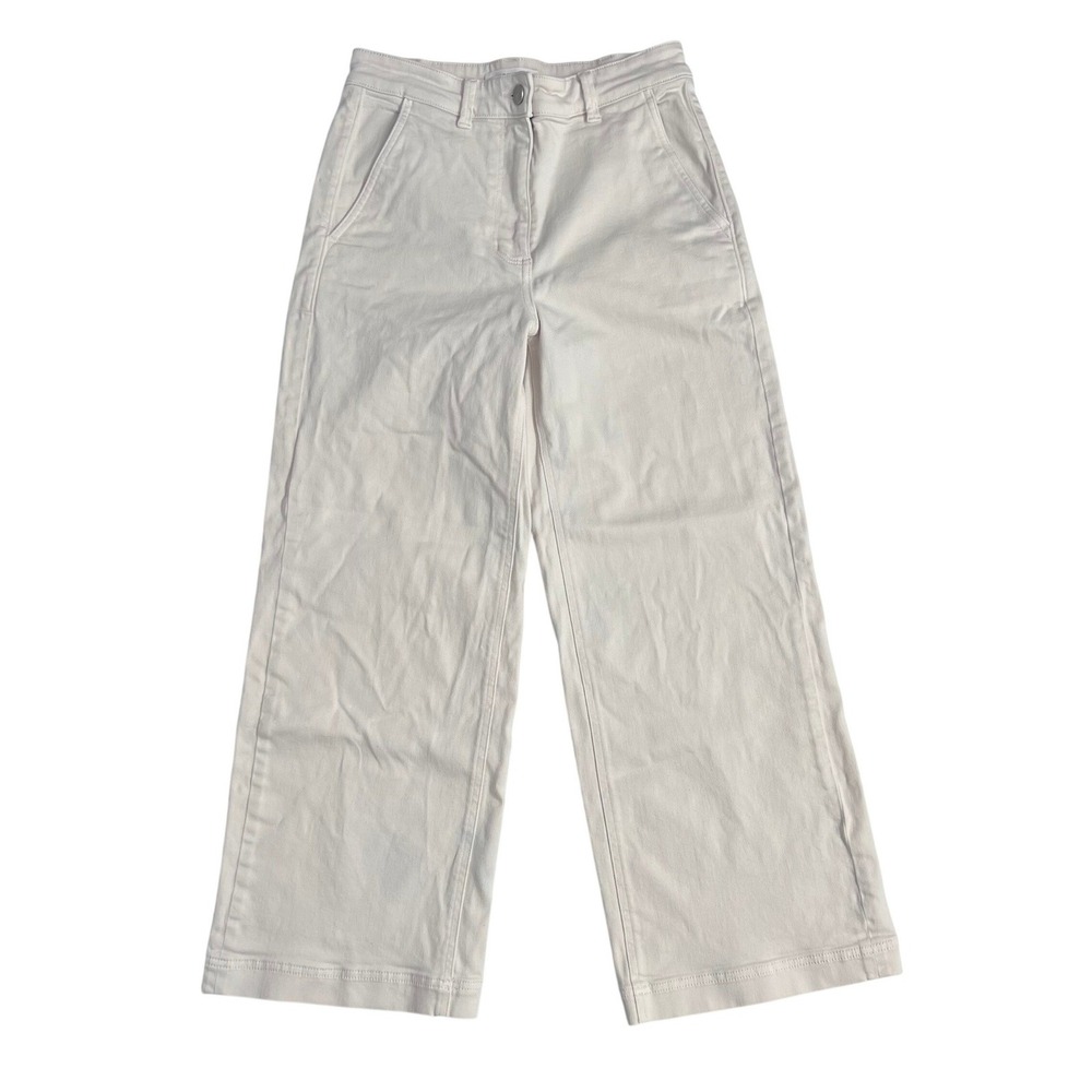 Everlane Wide Leg Crop Pants Women 6 Bone White High Rise Cotton Stretch